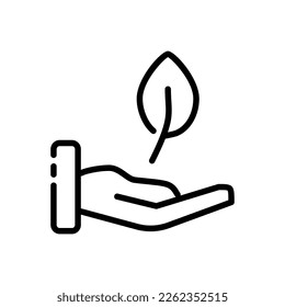 Leaf line icon. Plant, flover, leaf, leaves, foliage, soil, ground, water, rain, weather conditions, hand, green, nature, garden, herbal, vegetarian. Ecology concept. Vector line icon