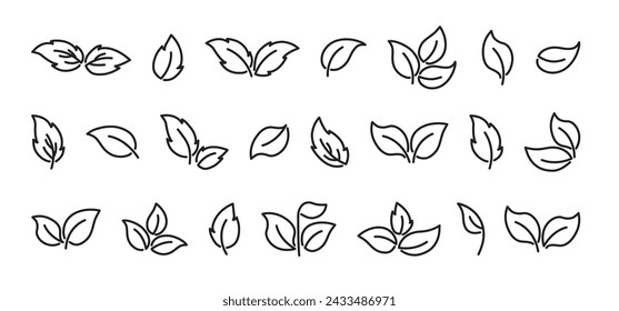 Leaf line icon. Plant leaves sprout set, black branch outline design. Editable stroke. Foliage vector illustration