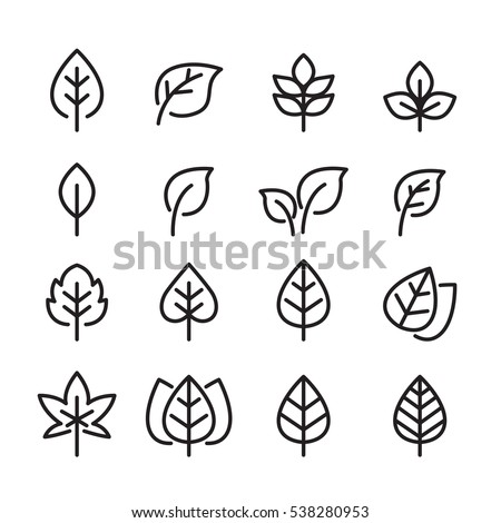 leaf line icon set
