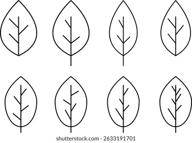 conjunto de ícones de linha de folha. elemento de ecologia da natureza. Folhas de árvores e plantas. Símbolo Ambiente e Natureza
