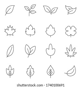 Leaf line icon set. Fertility and growth symbol, fresh natural beauty design element, youth and care. Leaf outline art illustration isolated on white background. Eco symbol.