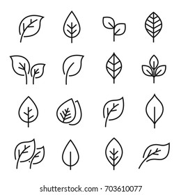 Leaf Line Icon Set. Fertility And Growth Symbol, Fresh Natural Beauty Design Element, Youth And Care. Leaf Outline Art Illustration Isolated On White Background.