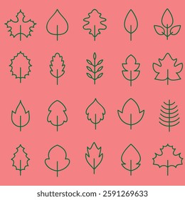 Leaf line icon vector set