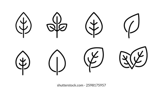 Leaf line icons. Editable stroke. Pixel perfect.