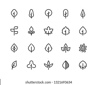 Leaf Line Icons. Minimalist Modern Plant Design Eco Tree Nature Logo Abstract Geometric Leaves. Vector Eco Leaf Logo Set