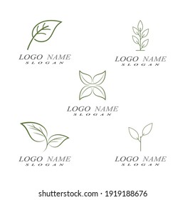Leaf line icons vector leaves logo design