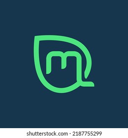 Leaf line letter m logo design. Initial m with Leaf icon creative monogram symbol
