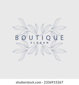 Leaf Line Logo, Beautiful Hand Drawn Design, Botanical Minimalist Vector, Simple Organic Plant Feminine Logo