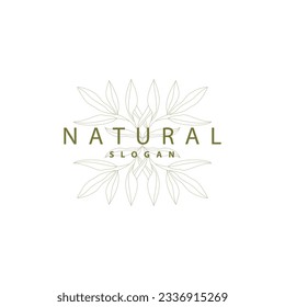 Leaf Line Logo, Beautiful Hand Drawn Design, Botanical Minimalist Vector, Simple Organic Plant Feminine Logo