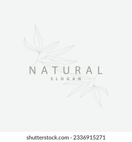 Leaf Line Logo, Beautiful Hand Drawn Design, Botanical Minimalist Vector, Simple Organic Plant Feminine Logo