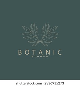 Leaf Line Logo, Beautiful Hand Drawn Design, Botanical Minimalist Vector, Simple Organic Plant Feminine Logo