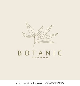 Logotipo de la línea de la hoja, bello diseño de la mano, vector minimalista botánico, logotipo femenino de planta orgánica simple