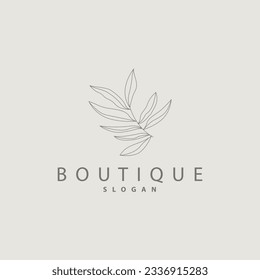 Logotipo de la línea de la hoja, bello diseño de la mano, vector minimalista botánico, logotipo femenino de planta orgánica simple
