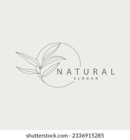 Leaf Line Logo, Beautiful Hand Drawn Design, Botanical Minimalist Vector, Simple Organic Plant Feminine Logo