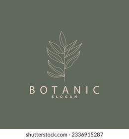 Logotipo de la línea de la hoja, bello diseño de la mano, vector minimalista botánico, logotipo femenino de planta orgánica simple