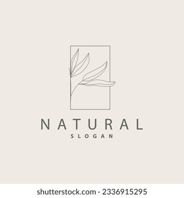 Leaf-Line-Logo, schönes handgezeichnetes Design, botanischer Minimalismus-Vektorgrafik, einfaches Bio-Pflanzen-Feminin-Logo