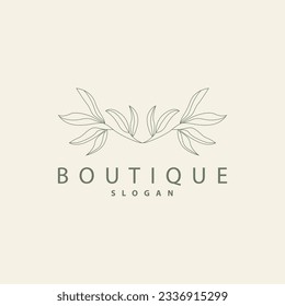 Leaf Line Logo, Beautiful Hand Drawn Design, Botanical Minimalist Vector, Simple Organic Plant Feminine Logo