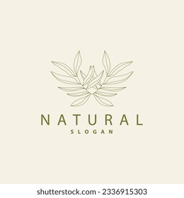 Logotipo de la línea de la hoja, bello diseño de la mano, vector minimalista botánico, logotipo femenino de planta orgánica simple