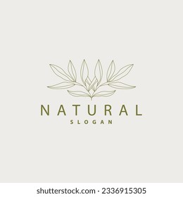 Leaf Line Logo, Beautiful Hand Drawn Design, Botanical Minimalist Vector, Simple Organic Plant Feminine Logo