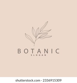 Leaf Line Logo, Beautiful Hand Drawn Design, Botanical Minimalist Vector, Simple Organic Plant Feminine Logo