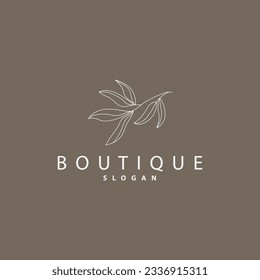 Logotipo de la línea de la hoja, bello diseño de la mano, vector minimalista botánico, logotipo femenino de planta orgánica simple