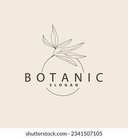 Leaf Line Logo, Beautiful Hand Drawn Design, Botanical Minimalist Vector, Simple Organic Plant Feminine Logo