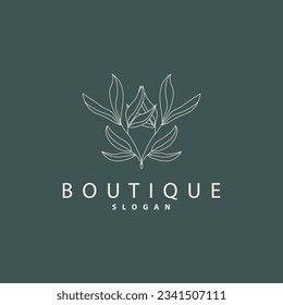 Leaf Line Logo, Beautiful Hand Drawn Design, Botanical Minimalist Vector, Simple Organic Plant Feminine Logo