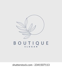 Leaf Line Logo, Beautiful Hand Drawn Design, Botanical Minimalist Vector, Simple Organic Plant Feminine Logo