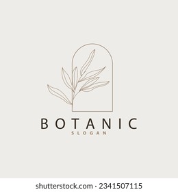 Logotipo de la línea de la hoja, bello diseño de la mano, vector minimalista botánico, logotipo femenino de planta orgánica simple