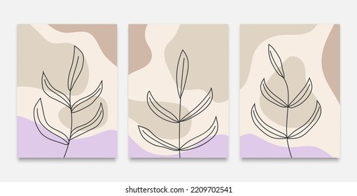 leaf line shape abstract art beige wall decor painting background vector cover design wallpaper