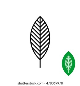 Leaf linear black symbol. One black tree leaf grille.