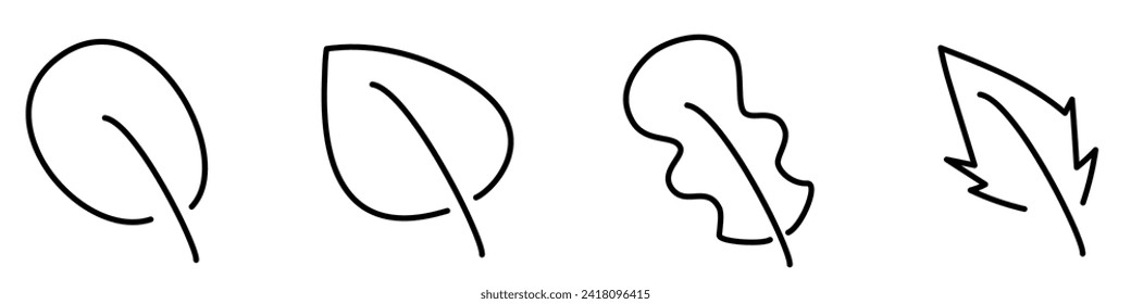Leaf linear icon. Set of black linear leaf icons isolated. Vector illustration.