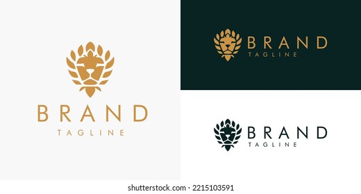 Leaf Lion Gold on Green Background Nature Wild Animal Logo Design Vector for Brand Business Company