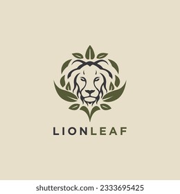 plantilla de diseño del logotipo de la silueta de la cabeza del león de hoja Ilustración del icono vectorial