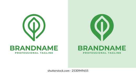 Conjunto de logotipos de Locación de hojas, que simbolizan destinos ecológicos, sostenibilidad y conciencia ambiental