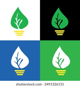 Logotipo de hoja con 4 fondos sólidos diferentes, Arte vectorial de hoja.