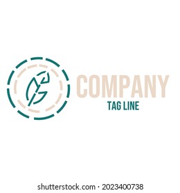 leaf logo with broken circle, two colors and white background vector design editable