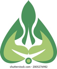 Leaf logo by forming a trident.  Minimalist and modern logo designs are very popular with people.  A peaceful, consistent, and synergistic logo impression.  The logo is dark green and light green.