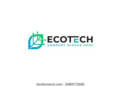 Logotipo de la hoja con el símbolo del circuito utilizable para la energía de Eco Tech o la inspiración del Vector de los logotipos de la compañía de la energía renovable.