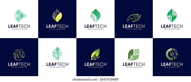 leaf logo collection with the concept of modern technology, environmental care, natural energy innovation, graphic design illustration.