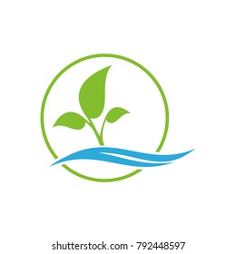 Leaf logo. Color tree logo. Leaf and sea icon. 