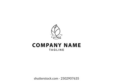 leaf logo with combination of drop shape with bubbles in line art design