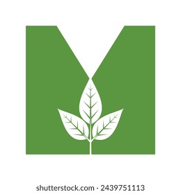 Logotipo de hoja combinado con la letra M plantilla de vector