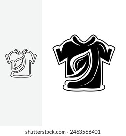 leaf logo combined with a t-shirt. Line art style and silhouette stylish.