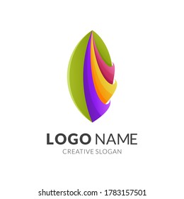 concepto de logotipo de hoja, moderno estilo de logotipo 3d en colores vivos degradados
