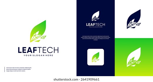 Leaf logo with the concept of modern technology, environmentally friendly, recycled energy, graphic design illustration.
