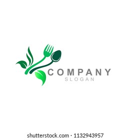 leaf logo and cutlery design illustration, spoon icon, fork icon