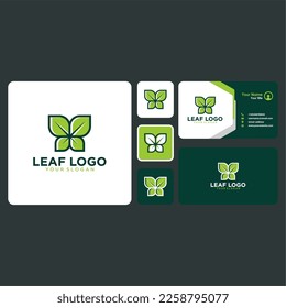 leaf logo design with butterfly and business card