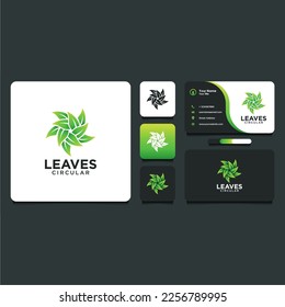 diseño de logotipo de hoja con forma circular y creciente