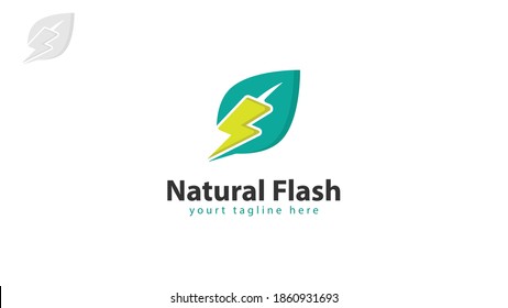 Leaf logo design combined with lightning. You can use it for logos related to nature and technology. Vector